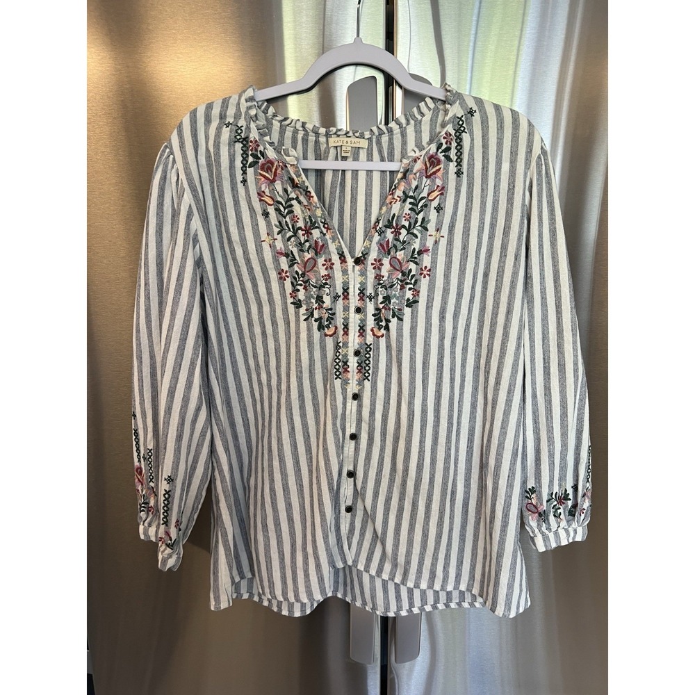Kate & Sam Boho Embroidered Blouse Large Floral
